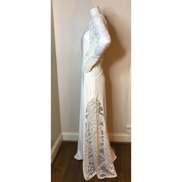 Bebe White Long Sleeve Cut Out Lace Gown M Bohemian Formal Maxi Dress Wedding - Picture 14 of 16